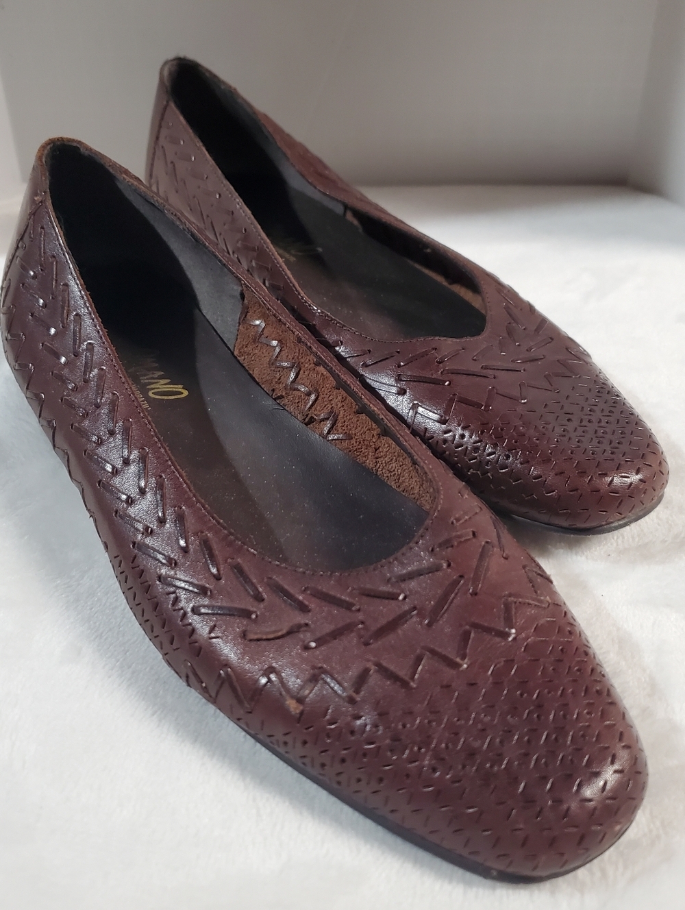 Woven Leather Brown Ballet Flats - Women's Slip-On Loafers